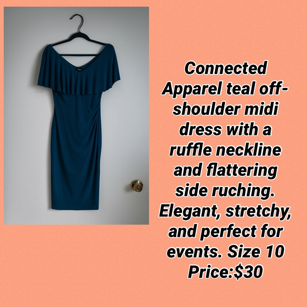 Connected Apparel Blue Ruffle Midi Dress